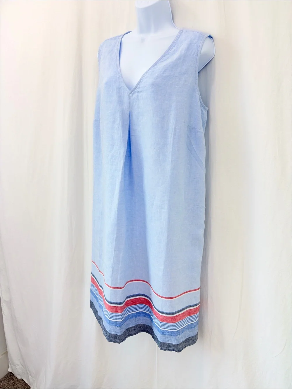 J. Jill Love Linen Cornflower Blue sleeveless v-neck 100% linen dress Size 1X - Picture 7 of 16